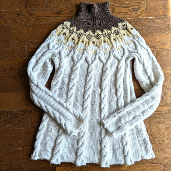 Handmade Fisherman’s Fair  Isle Icelandic Wool Sweater in brown, tan and White - Picture 1 of 8